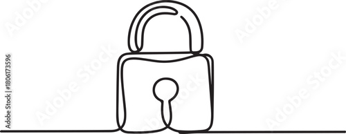 Pad lock Continuous one line drawing illustration, Continuous one line drawing of a padlock. Security concept. one line Icon drawing with white background