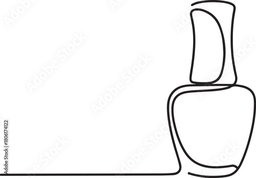 Bottle of nail polish as one line drawing banner. Continuous hand drawn minimalist minimalism design. one line Icon drawing with white background