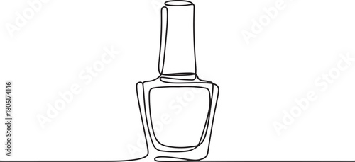 Bottle of nail polish as one line drawing banner. Continuous hand drawn minimalist minimalism design. one line Icon drawing with white background