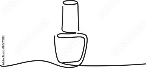 Bottle of nail polish as one line drawing banner. Continuous hand drawn minimalist minimalism design. one line Icon drawing with white background