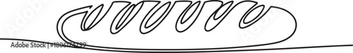 Bread one line drawing, One continuous line drawing of long loaf bread, Bread in the form of a baguette. Long sandwich bread. one line Icon drawing with white background