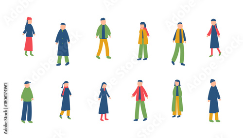 冬を過ごす人々のイラストセット