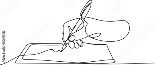 Continuous one line drawing of Hand signing contract agreement paper vector illustration. one line Icon drawing with white background