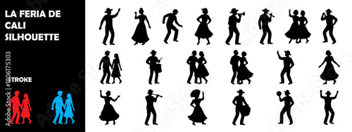 La Feria de Cali Silhouette – Salsa Dance Festival, Colombia Celebration Vector