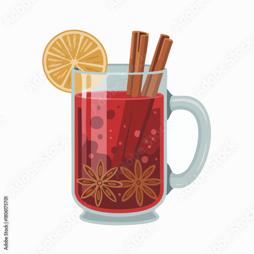 Warm Mulled Wine with Cinnamon and Orange Slice.