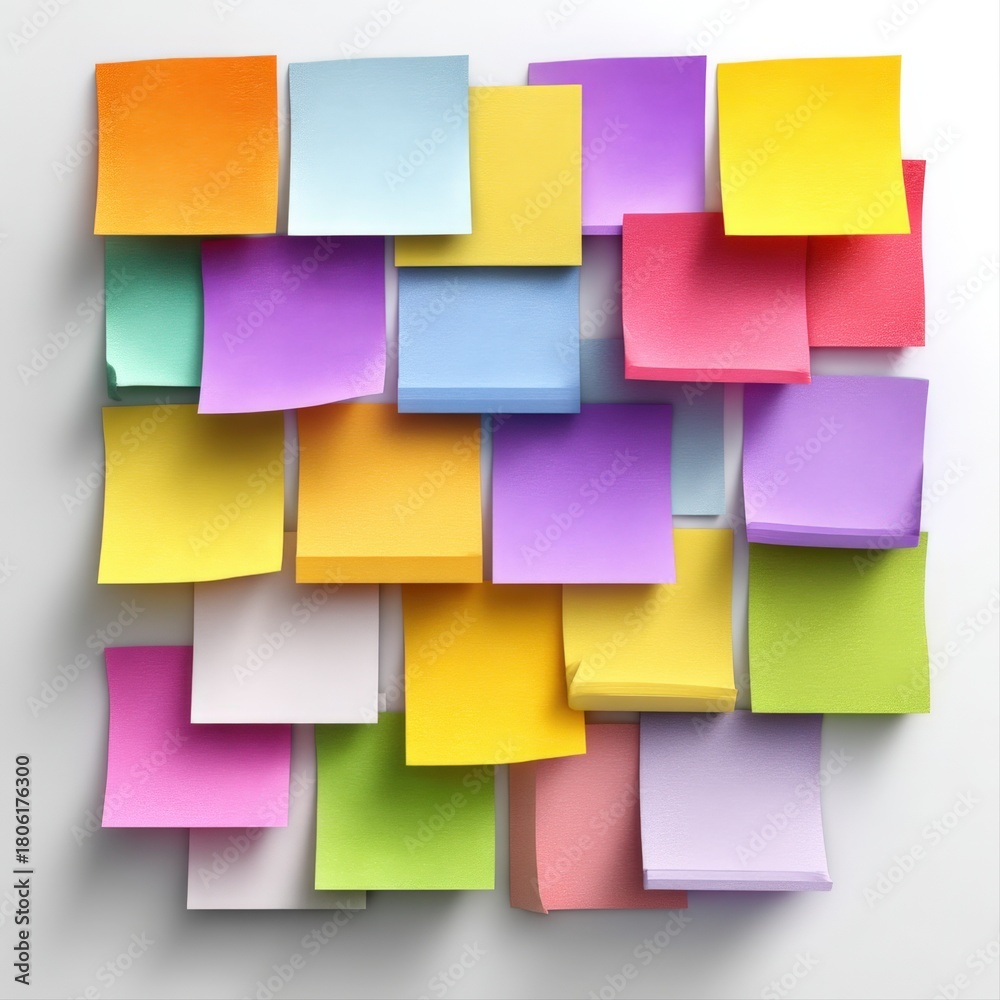 Fototapeta premium Minimal flat vector icon of clustered sticky notes with subtle bends on white background