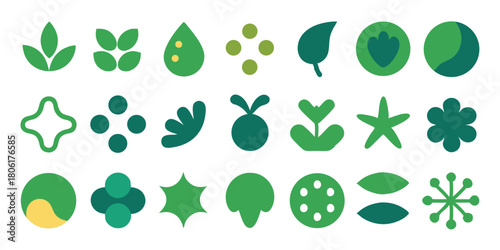 Green leaf vector set of nature icons for eco design and plant illustration