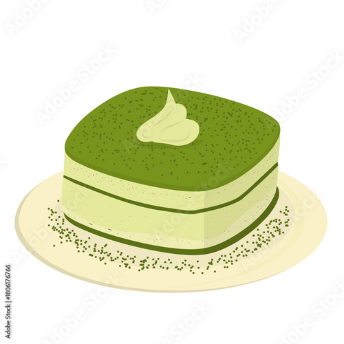 green tea cake. Matcha cake slice