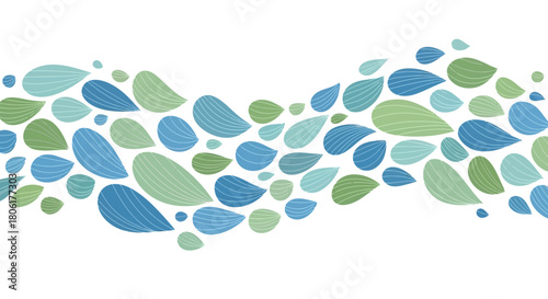 Elegant flowing pattern of blue and green leaves for a fresh, modern design or background on a website, invitation, or other creative project