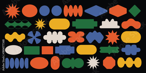 Vibrant geometric abstract shapes pattern in bold retro colors, modern digital art, creative design element for backgrounds