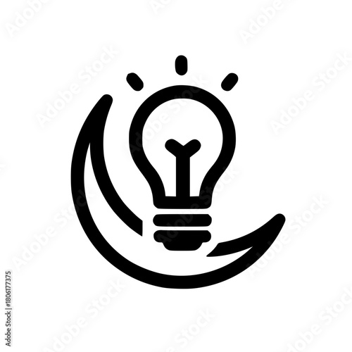 Creative crescent moon light bulb icon vector design with modern abstract minimal style illustration artwork