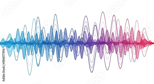 Vibrant sound wave visualization with fluid gradients from cool blue to warm red, ideal for modern technology branding and innovative audio projects