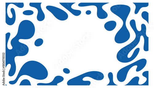 Dynamic blue liquid splashes forming an abstract border frame on a clean white background, suggesting movement and fluid design elements