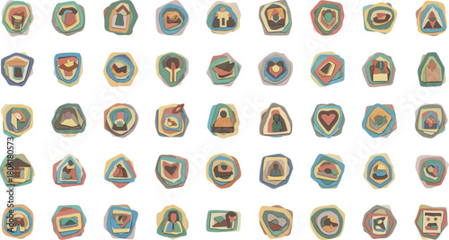 A collection of vintage car emblems and badges displayed in a grid pattern showing diverse designs and styles from different automotive manufacturers