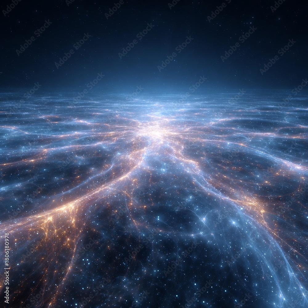 Fototapeta premium Akashic field concept collective memory of cosmos stored as quantum vibrations glowing ethereal grid