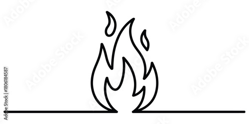 Single line drawing of a burning flame fire icon symbol outline