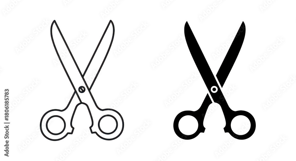 Fototapeta premium Graphic Scissors Outlines Open And Closed On Black