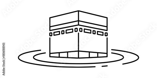 Kaaba icon, islamic holy site, mecca pilgrimage symbol line art