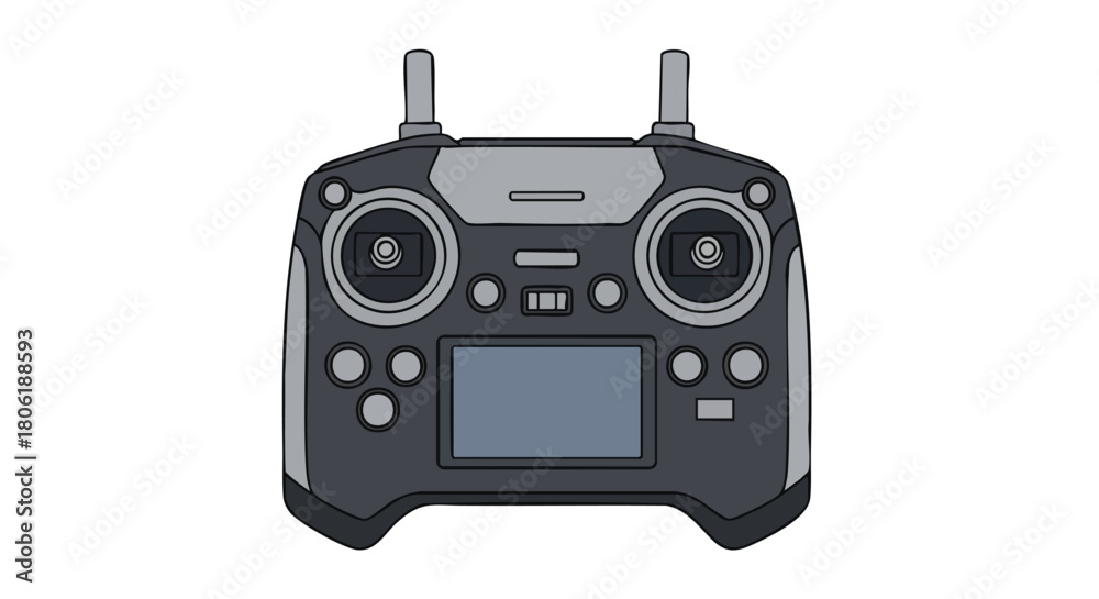 Fototapeta premium Modern Drone Remote Controller Transmitter with Dual Joysticks and Display Icon