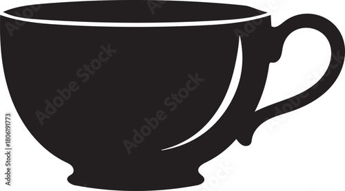 Black silhouette of a simple teacup with a handle on a white background drinkware beverage