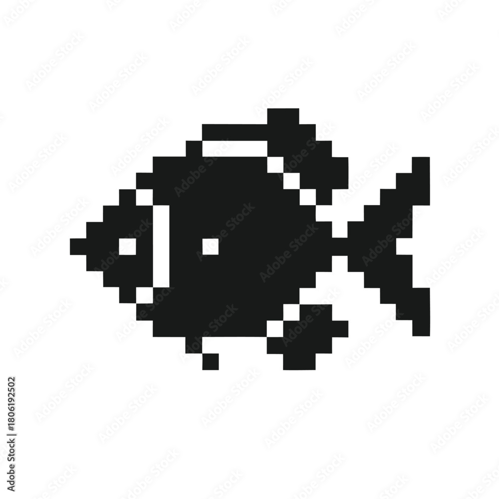 Fototapeta premium Pixelated Fish Icon on White Background Isolated