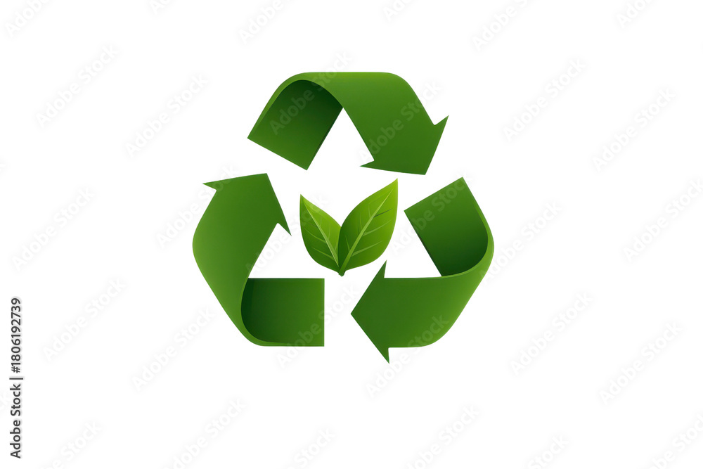 Obraz premium Green recycling symbol with leaves on black background nature, Isolated On White Background, Png Transparent