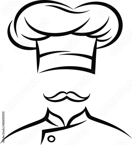 Chef Hat and Mustache Outline with Collar on White Background drawing