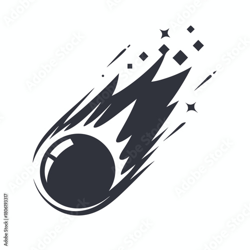 Striking Meteor with Trailing Debris on White Background