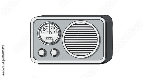 Vintage Gray Transistor Radio Icon Isolated on White Background Retro Audio Device Illustration