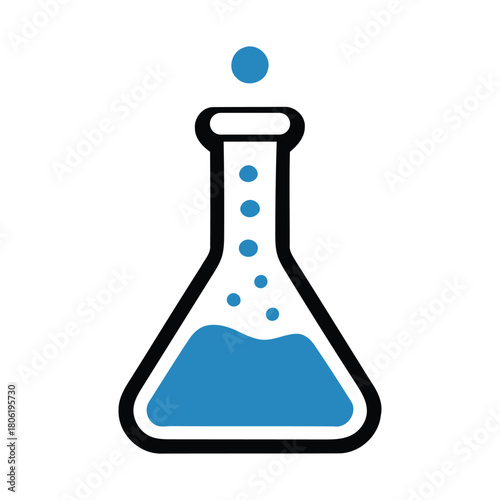 Laboratory Flask Icon — Blue Chemistry Beaker with Liquid and Bubbles