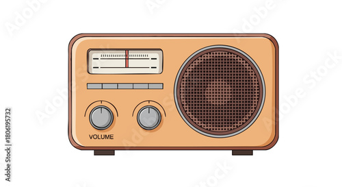 Vintage Portable Radio Receiver Illustration on White Background