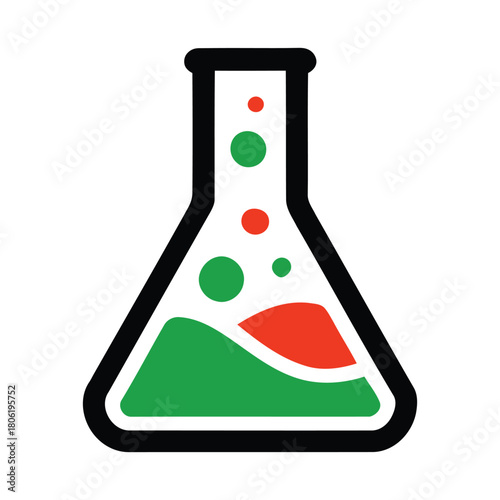 Laboratory Flask Icon — Colorful Chemistry Beaker with Liquid and Bubbles