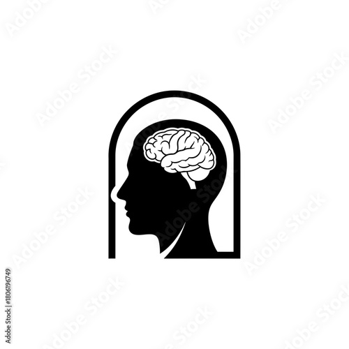 Human Profile Silhouette With Archway and Digital Brain Icon Conceptualizing Digital Mind
