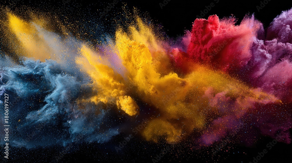 Obraz premium Vibrant explosion of colorful powder paints creates a mesmerizing abstract art