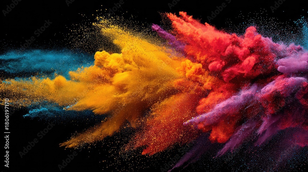 Obraz premium Vibrant explosion of colorful powder paints creates a mesmerizing abstract art