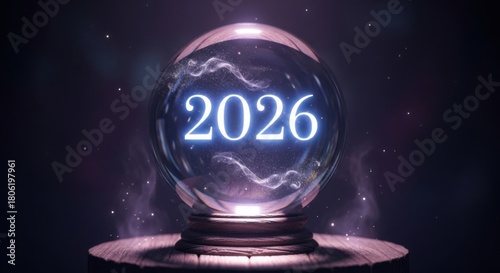 Envision 2026 with a glowing crystal ball, promising fortune and a bright future perfect for new year campaigns and mystical predictions