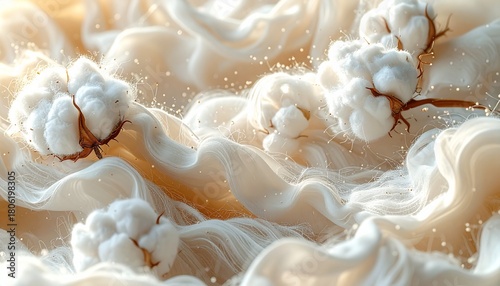 Gentle waves of natural cotton fabric with fluffy bolls, a seamless and ultra-realistic textile texture for organic concepts