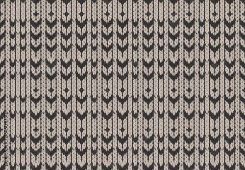 Seamless vector knitted pattern featuring repeating chevron shapes and dotted lines in monochrome tones