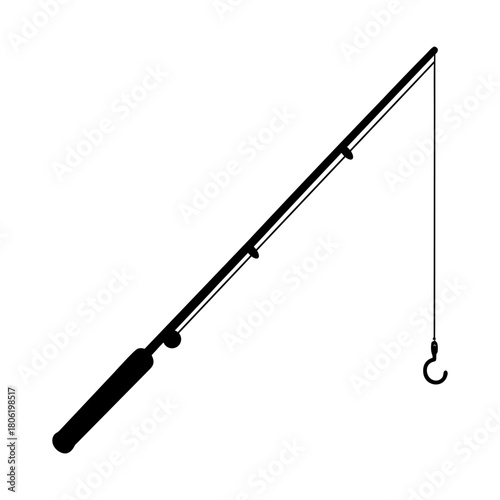 Black Fishing Rod Silhouette Illustration Isolated.