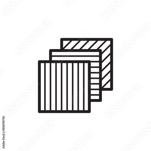 Composite layup icon showing multiple material layers with varying fiber orientations. Represents laminate structures, advanced composites, engineering design, and material manufacturing.