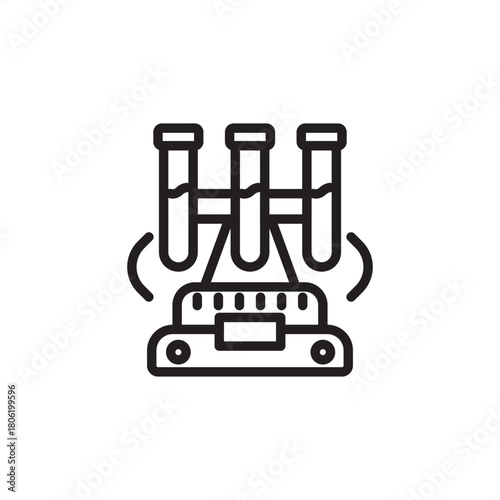 Laboratory centrifuge icon. Features test tubes on a mixing device with circular motion. Represents sample separation, chemical analysis, mixing, and research processes in a science lab.