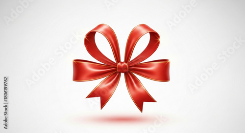 A shiny red satin bow with gold trim, isolated on, perfect for gift wrapping, holiday decorations, or adding a touch of elegance to any project