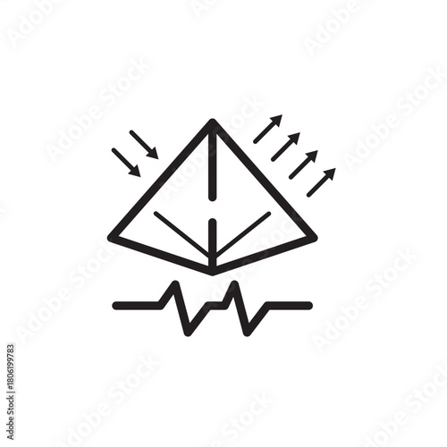 Spectroscopy icon. Features a crystal prism interacting with light or radiation waves over a pulse graph. Represents material analysis, chemical testing, light refraction, and sensor technology.