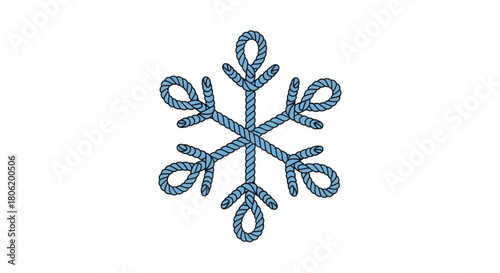 A captivating snowflake illustration formed from intertwined blue ropes, isolated on, embodying a nautical winter theme with intricate knot work