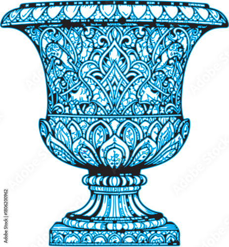 Intricately Decorated Blue Urn with Floral Motifs vase