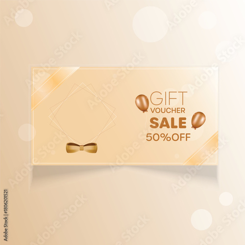 Gift Voucher Design Template with 50% Sale Discount and Modern Product Display Podium , Ideal for Beauty and Fashion Promotions