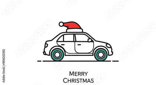 A festive car with a santa hat delivers holiday cheer, spreading christmas joy and goodwill on its journey isolated on