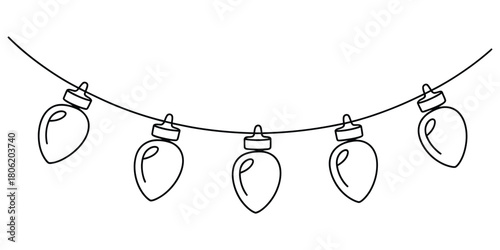 Continuous line drawing of christmas string lights decoration