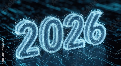 Tech infused 2026 new year with glowing circuit board design, perfect for futuristic celebrations and innovative technology advancements ahead