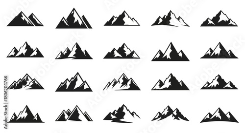 Collection of mountain silhouettes for outdoor adventure and nature themed designs